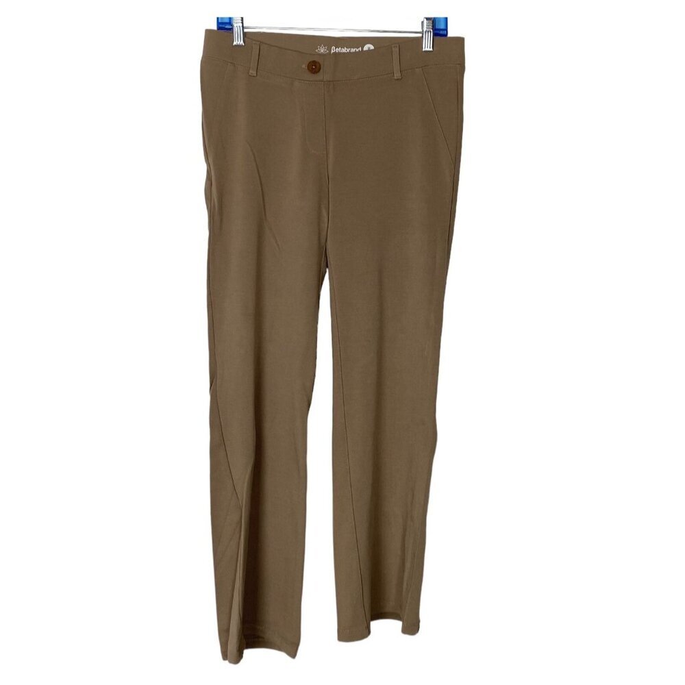BETABRAND Women Bootcut Pants Pull On Sz MP Khaki Yoga Trousers Casual 68-14